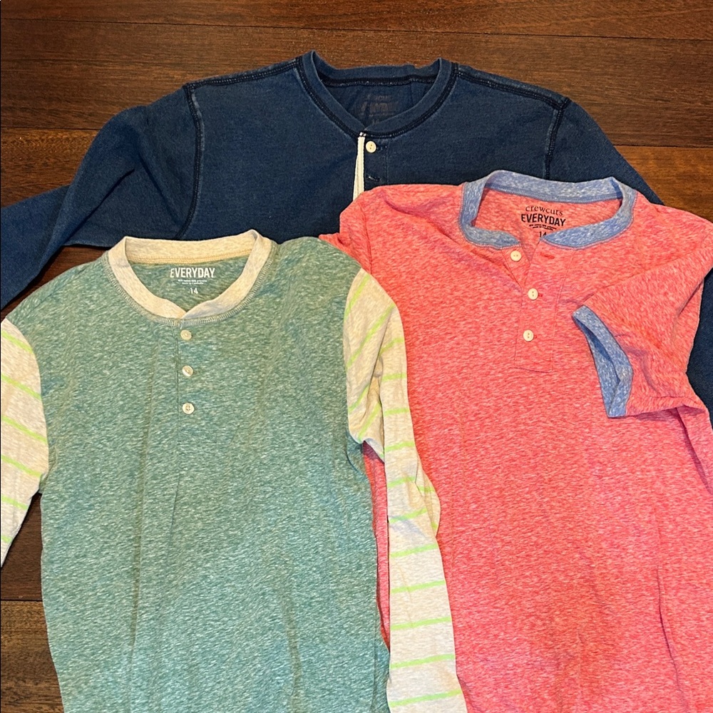 Kids Long Sleeve Crewcuts Henley Shirt - Blue, Pink, Green